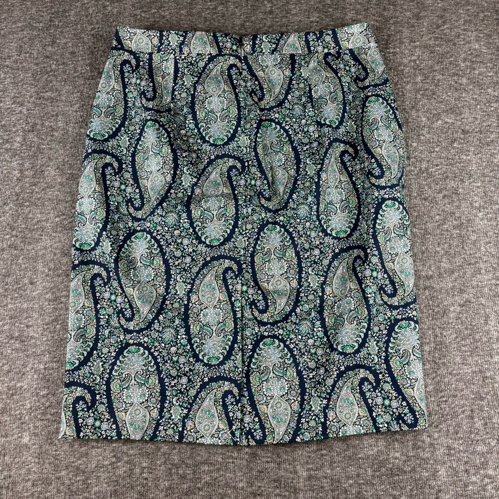 J. Crew Paisley Pencil Skirt - Navy and Teal Size 6 - Picture 2 of 5